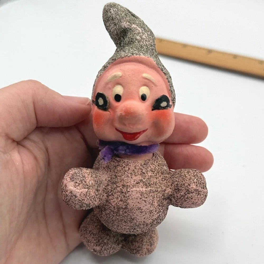 Vintage Disney 3 Rare Putz Glitter Snow White 7 Dwarfs Christmas Candy Container